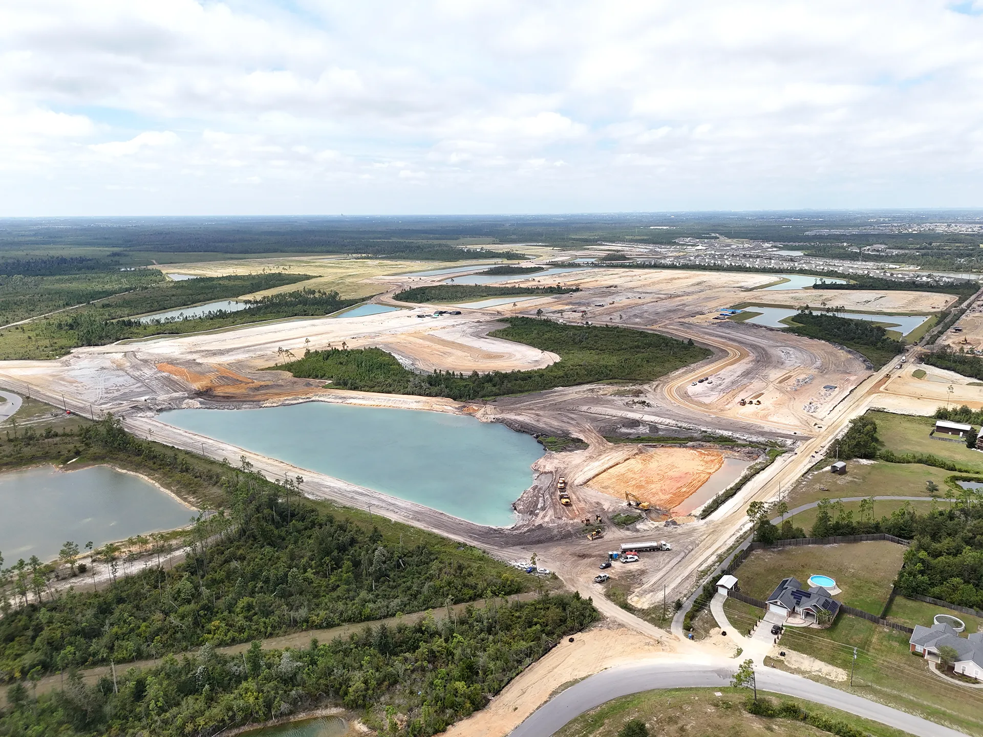 Aerial view of a large construction and development site